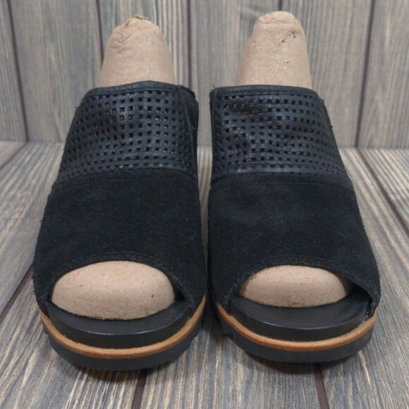 Sorel Womens Leather Suede Black Wedge Slip On Peep Toe Sandals Sz 9 - Picture 2 of 11